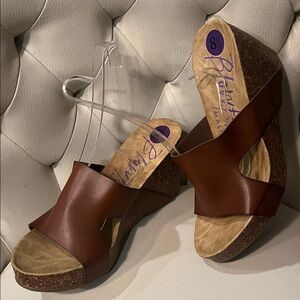 Blowfish Brown Leather-Look Cork Wedge Sandals